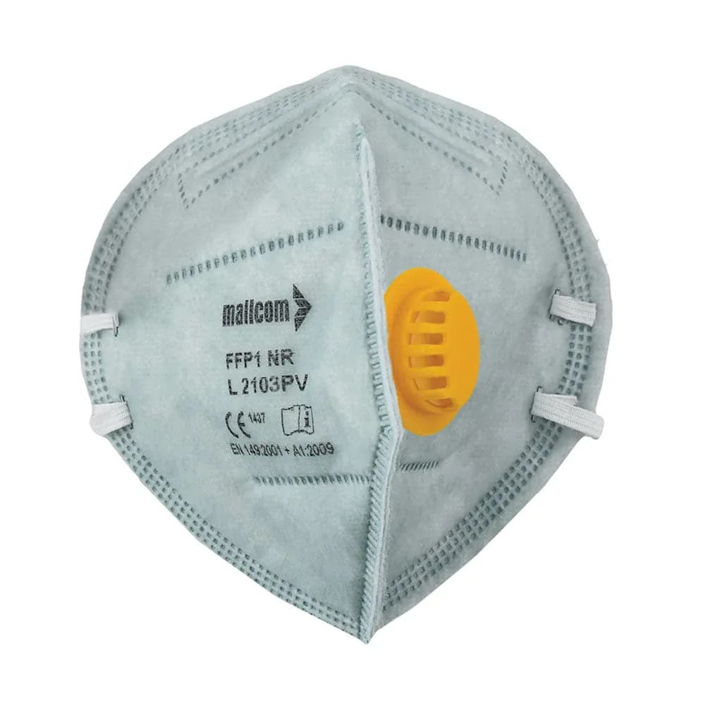 Mallcom L2103PV FFP1 Foldable Dust Mask with Valve, Ear Loop (Pack of 10)