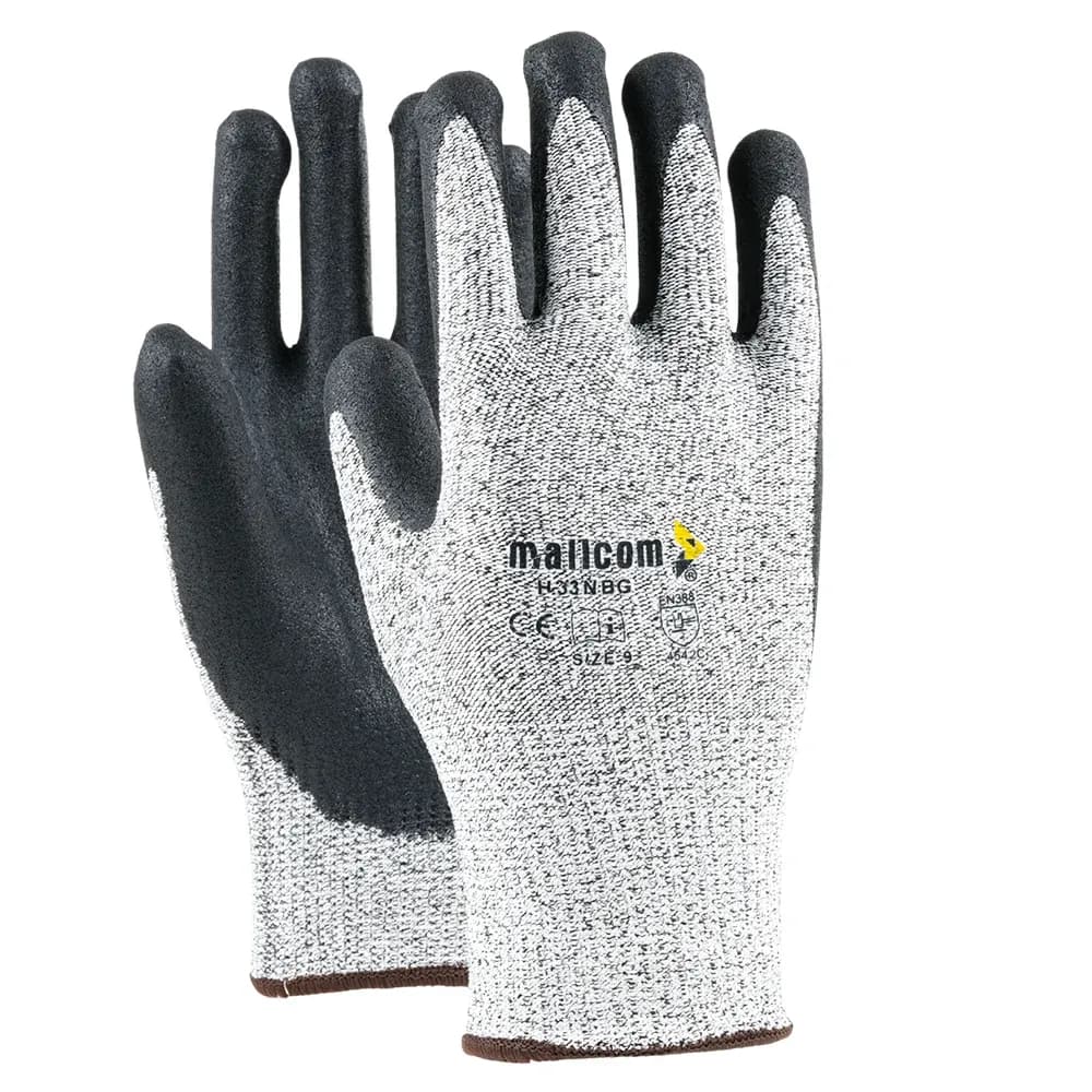Mallcom H33NBG Cut-Resistant Gloves, Sandy Nitrile Palm, EN 388 (Pack of 4 Pairs), Size 8