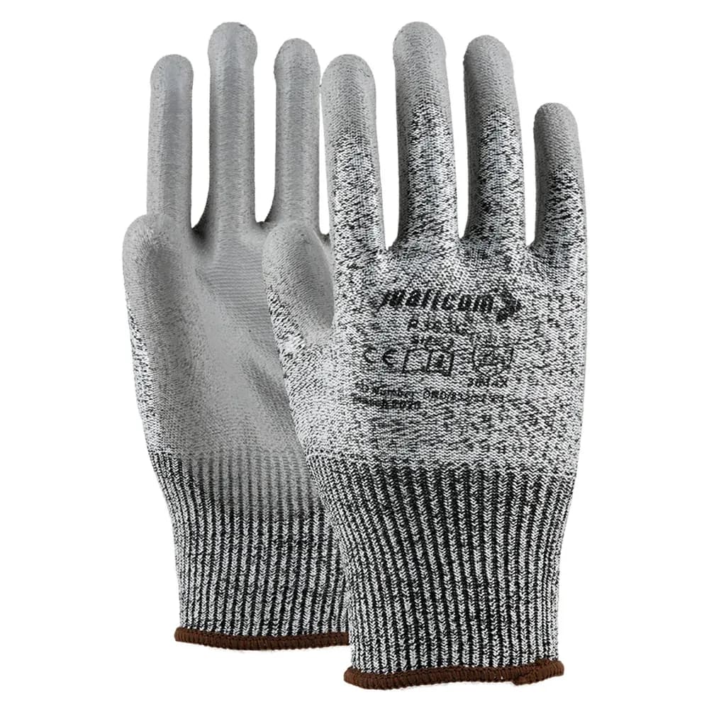 Mallcom P363G Cut-Resistant Gloves, Sandy PU Palm, EN 388 (Pack of 2 Pairs), Size 8
