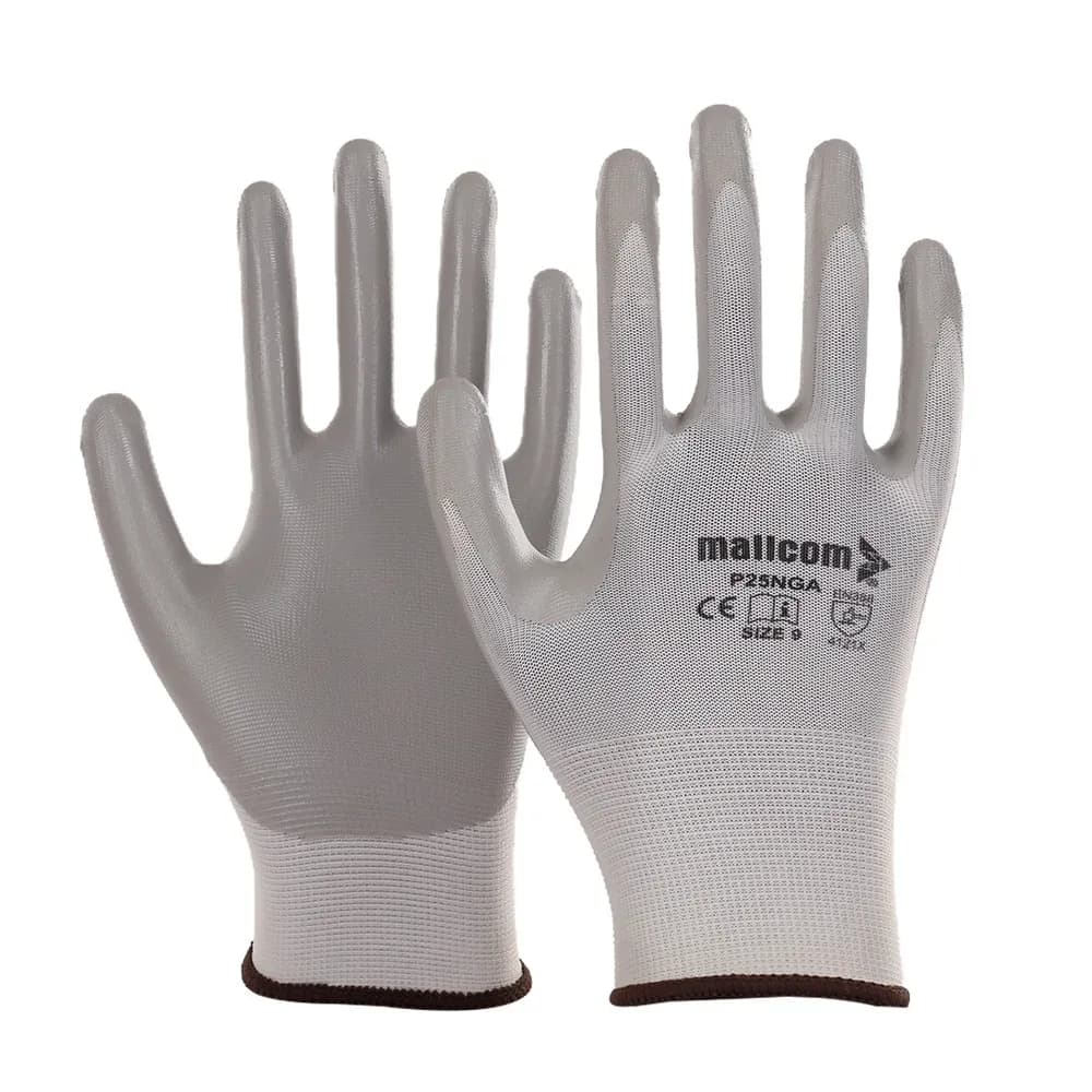 Mallcom P25NGA Nitrile Coated Work Gloves, 15 Gauge (Pack of 12 Pairs), Size M
