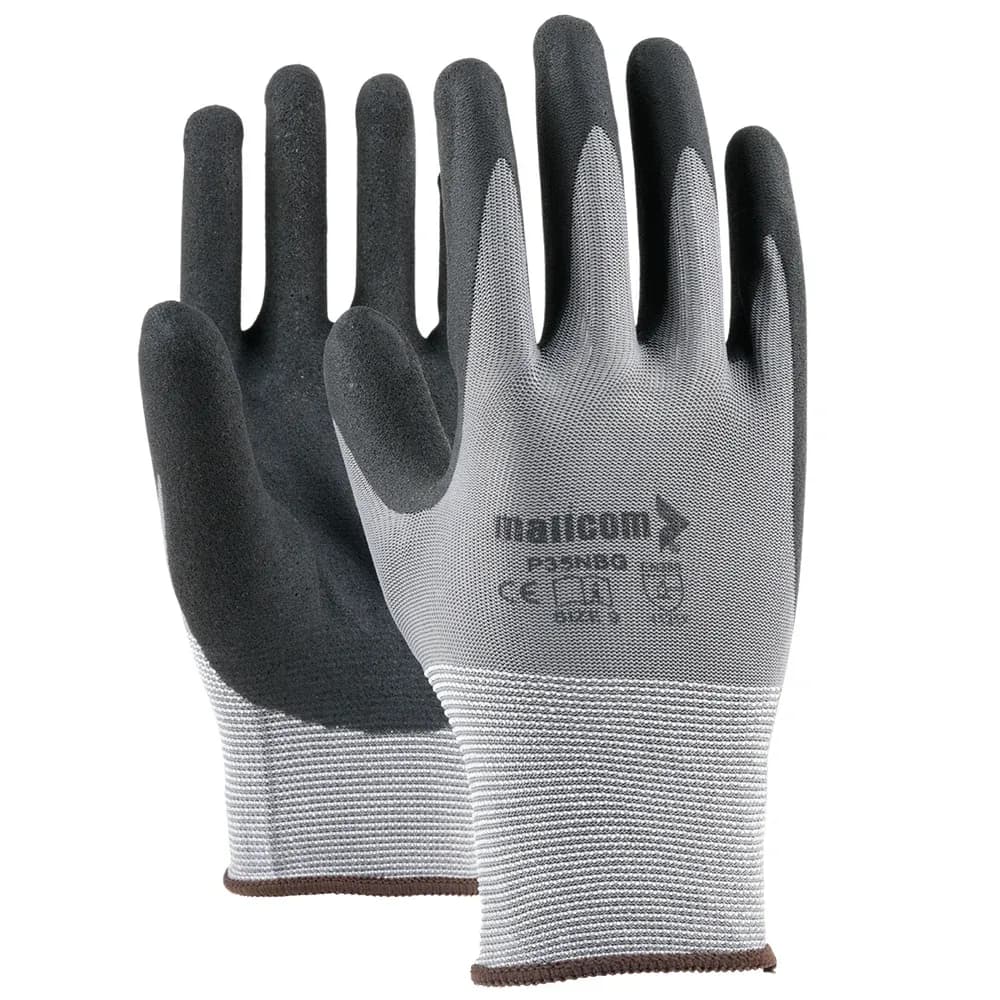 Mallcom P35NBG Nitrile Coated Work Gloves, 15 Gauge (Pack of 12 Pairs), Size 10