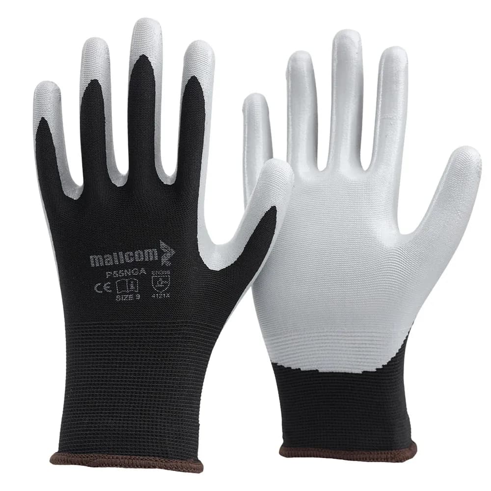 Mallcom P55NGA Nitrile Coated Work Gloves, Grey, 15 Gauge (Pack of 12 Pairs), Size 8