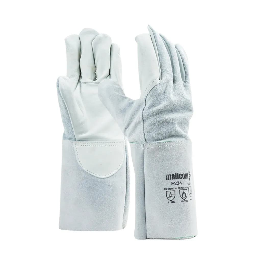 Mallcom F234 Leather Welding Gloves, Grain Palm, Split Back (Pack of 4 Pairs), Size 9