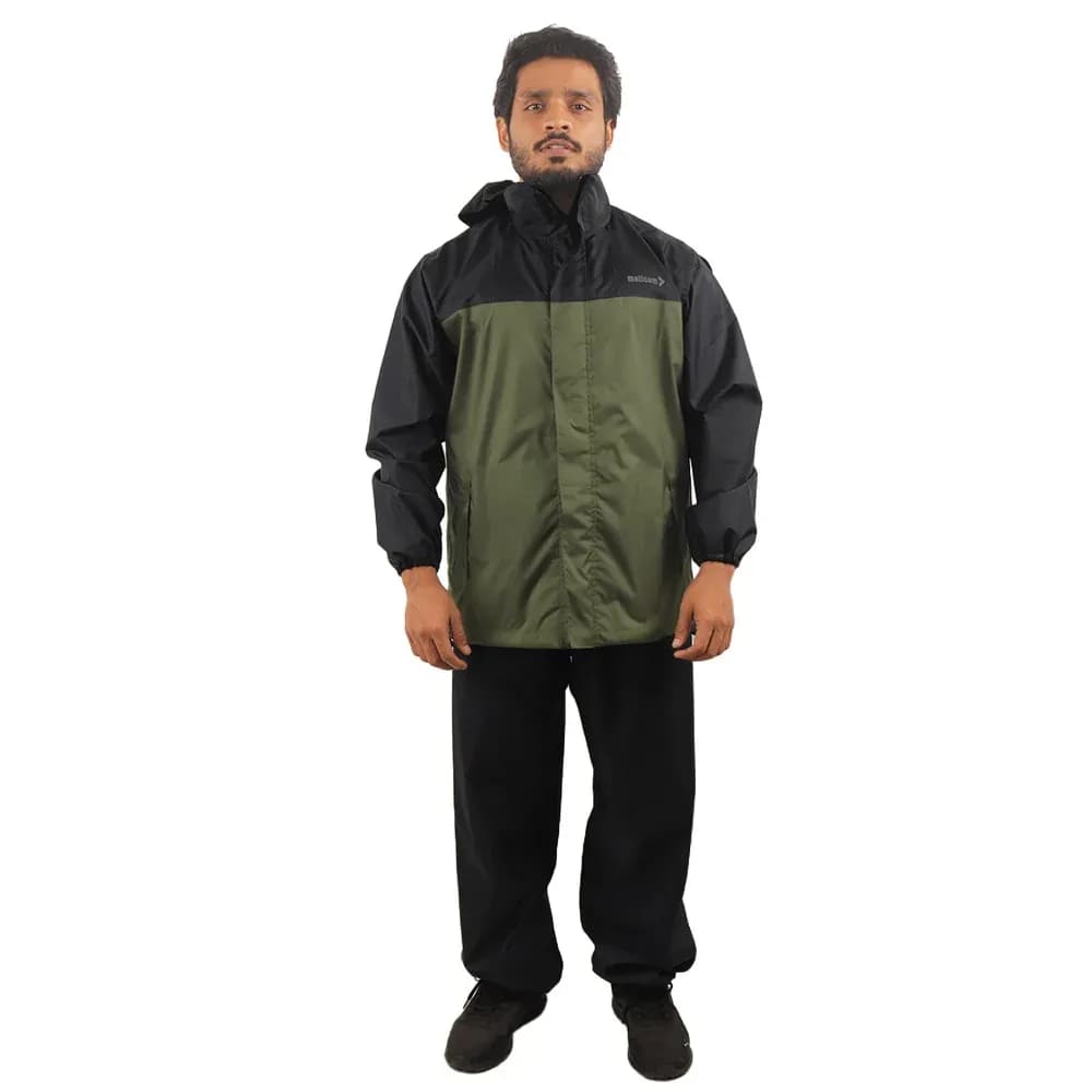 Mallcom Arcus Two-Piece Rain Suit with Detachable Hood, Olive-Black, Size M