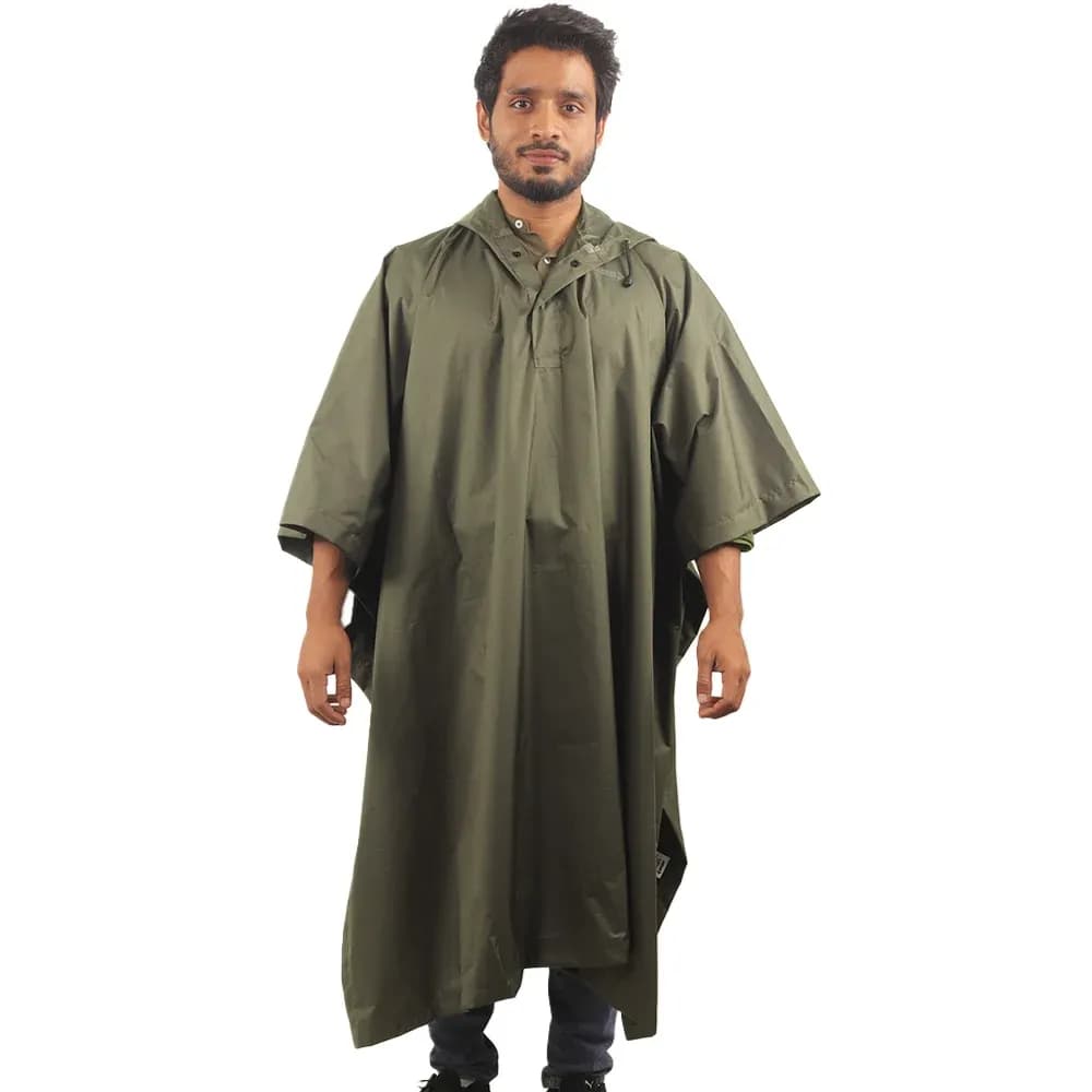 Mallcom Cumulus Hooded Rain Poncho, PU Coated Polyester, Olive