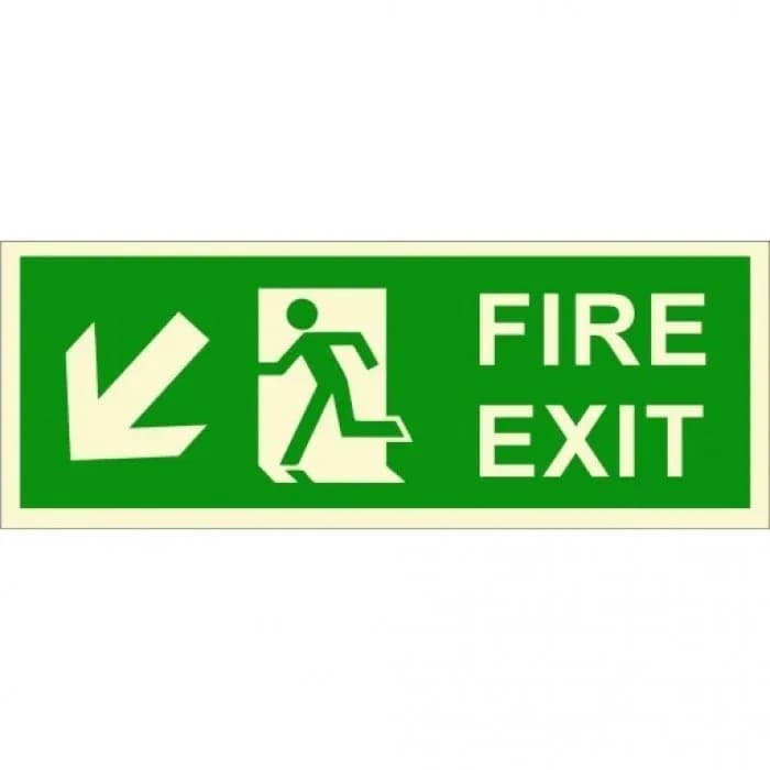 Itek "Fire Exit" Sign with Down-Left Arrow, Photoluminescent, 400 x 150 mm (Pack of 5)