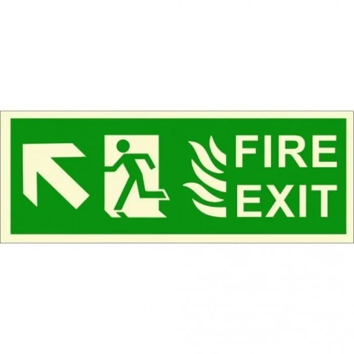 Itek "Fire Exit" Sign with Up-Left Arrow, Photoluminescent, 400 x 150 mm (Pack of 5)