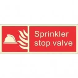 Itek "Sprinkler Stop Valve" Sign, Photoluminescent, 400 x 150 mm (Pack of 5)