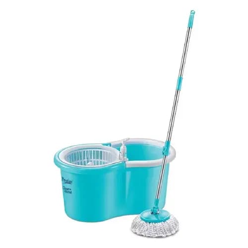 Prestige Clean Home PSB 01 Deluxe Magic Spin Mop with Twin Bucket and 2 Microfibre Heads, Blue