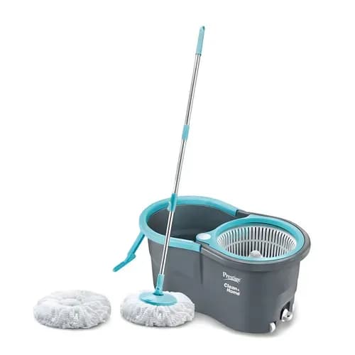 Prestige Clean Home Alpha Spin Mop with Twin Bucket and 2 Microfibre Heads, Grey and Blue
