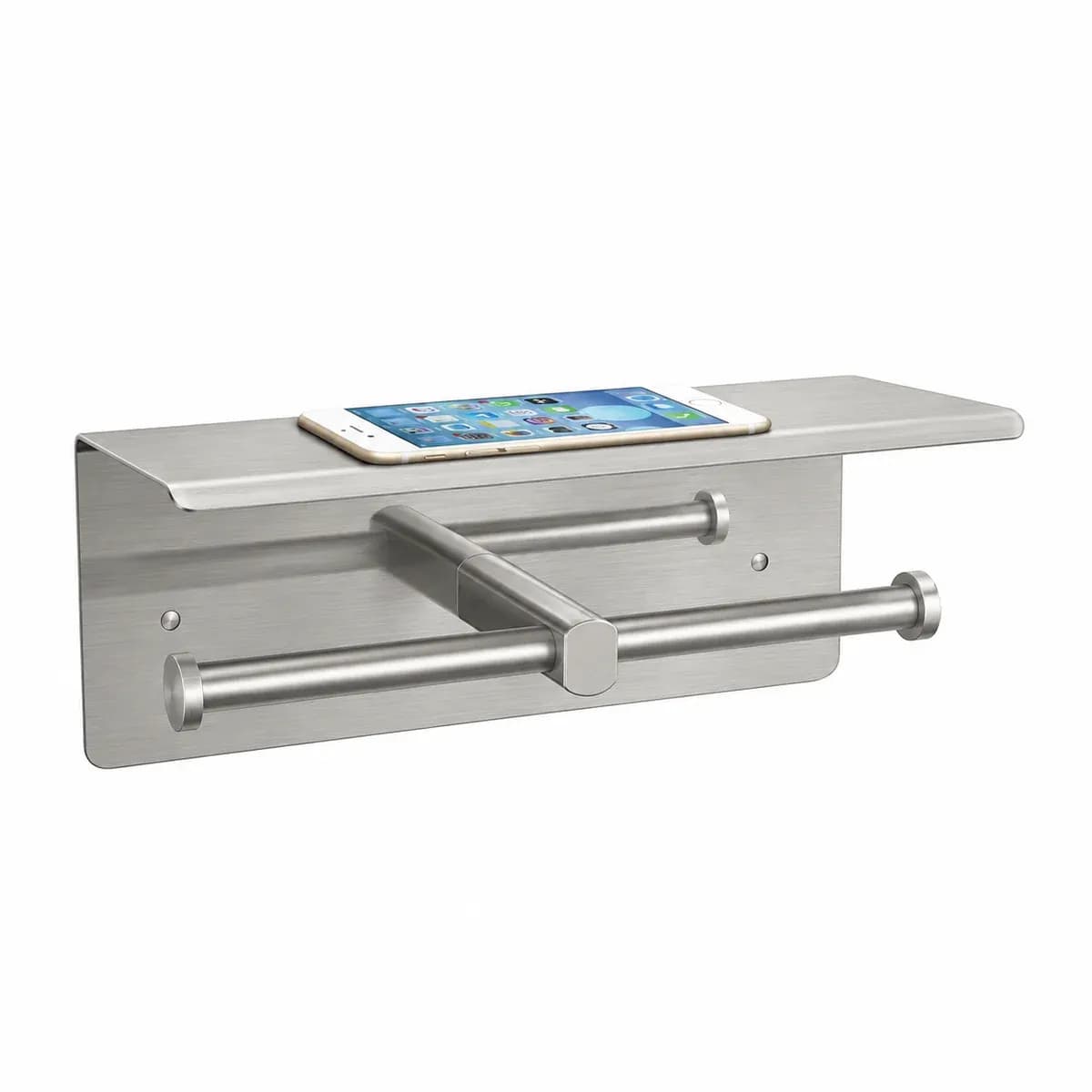 Euronics EPH10 Twin Toilet Roll Holder with Phone Shelf, Stainless Steel