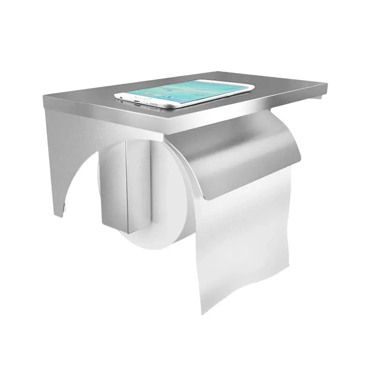 Euronics EPH07 Toilet Roll Holder with Phone Shelf, Stainless Steel