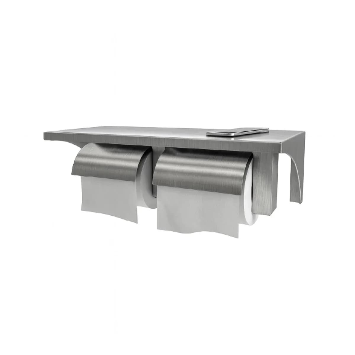 Euronics EPH06P Twin Toilet Roll Holder with Phone Shelf, Stainless Steel